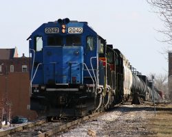Due to Government Bridge closures (for maintenance), Saturday's BICB-27 sits on the elevated track in downtown Davenport rather than in the Rock Island yard like normal.