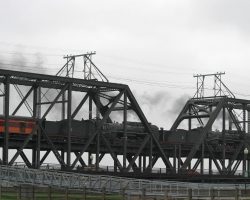 Back on IAIS rails, the two QJs head across the Mississippi to Rock Island via the Government Bridge (DJH Photo)