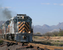 A few minutes later, 403 leads a loaded ore drag south through Kearny, AZ
