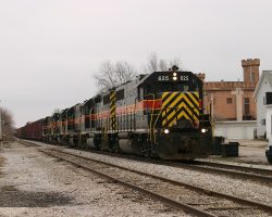 BICB-29 passing through my home town, Walcott, IA. Yes, that's a castle in the back, built by an eccentric Walcott resident years ago. The track in the foreground is the Cenpeco (Central Petroleum Co.) unloading spur.
