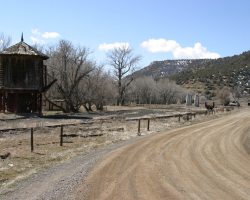 The next remnant is the most remarkable on the line - the nearly-intact siding, bridge, and tank at Pagosa Junction. This is Southern Ute Indian property.