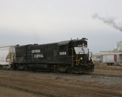 A better look at 3968 with the paper plant in the background.