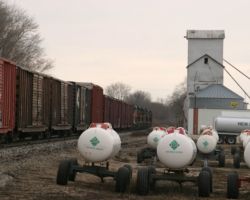Crappy cloud light is the bane of the railfan in Iowa during the winter. That's well demonstrated at Downey, IA, as BICB-29 rolls west towards Iowa City.