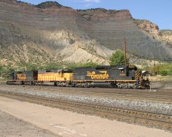 Once in the yard, sunlight again hits the units, making for a fine shot in front of Helper's distinctive scenery.