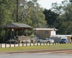 Folkston, Georgia - home of the famous "Folkston Funnel", where nearly all CSX traffic for Florida (northbound and southbound) funnels down to one double track route. The town built this railfan platform in 2001 with a state grant.