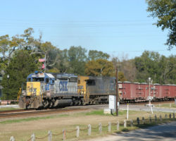 It's a southbound Herzog ballast train, lead by CSXT 8060 and CSXT 43 at 1034h.