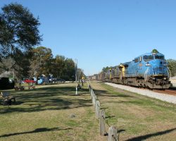 At 1432h, another ex-LMSX 8-40CW comes by with K939 in tow. This is a wider view of the park behind the old depot, just a block down from the platform.