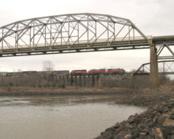 And after Fort Towsen, the line crosses its namesake river, just below the Hugo Lake Dam