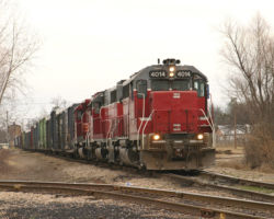 The train passes over the Hugo diamond and heads into the yard