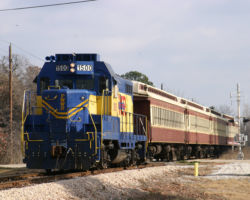 The Tarantula Train headed for Fort Worth behind FWWR 1500 in 2004 on one of those days when it was scheduled to be diesel powered