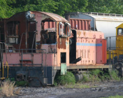 Here's an Alco switcher that had a nasty cab fire