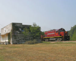 Passing one of the old buildings on a very humid morning in Seligman, MO