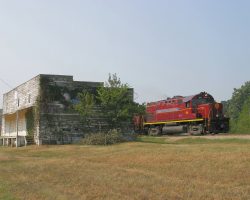 Passing one of the old buildings on a very humid morning in Seligman, MO