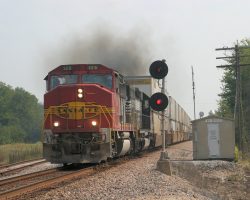 Approaching Monett, I saw this westbound BNSF with a GP60M in the lead. I decided to chase it rather than watch the A&M switch. Here we are at Ritchey, MO
