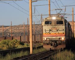 The late Saturday afternoon run pulls up to the crossing just west of the loadout in late evening light. With four E60s on the front and 8000 tons of coal behind, it looks a lot like every other BM&LP train for the last two decades.
