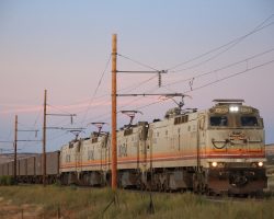 A railfan's luck - just as the sun drops below the horizon, the crew is finally ready to head out. As seen at around milepost 76 or so, just west of the mine loadout.