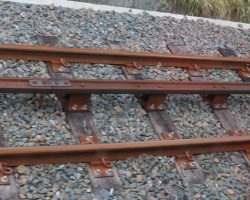 A shot looking down at some newly rebuilt Snaefell's track, showing the Fell rail running up the middle with its elevated brackets. Sorry it's a bit blurry - it was a rainy, foggy, cold day, so there wasn't much light to work with.