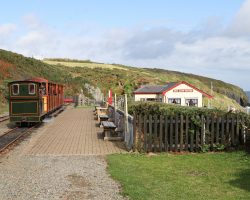 Here's the train at the end of the line - Sea Lion Rocks station. The engine has been serviced and run around the coachs, and is about to head back to Lhen Coan.