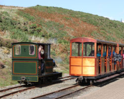 The line has no turning facilities, so at each end the locomotive runs around the train.  It will lead boiler-first out to the sea, and then cab-first back to Lhen Coan.