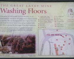 The interpretive sign at the washing floors in the Laxey valley. The map at the bottom right may help in orienting yourself in the pictures.