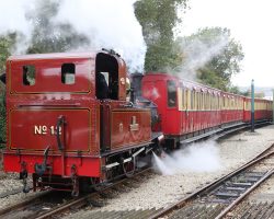 Shortly after our arrival, #12 has run around the train and is headed back to Douglas with an eastbound run.