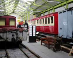 A look down the rolling stock hall of the museum