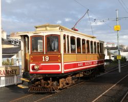 The very north end of the line is now this small platform in Ramsey. Originally the line ran another few hundred yards into the Ramsey Tram Station, but that trackage is being removed.