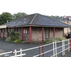 The old Ramsey tram station, which is no longer connected to the tram system.  The end of the line is marked by a catenary pole that can barely be seen in the middle left edge of the shot.