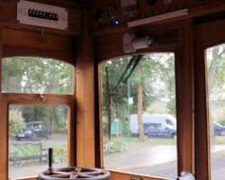 Here's the downbound end's driver's seat of Snaefell Mountain #1 before leaving Laxey.