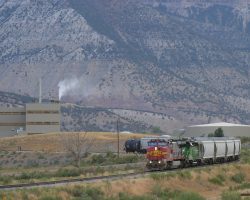 ATSF 925 and BNSF 2806 work the branch up to American Soda out of Parachute, CO, on the old Rio Grande.