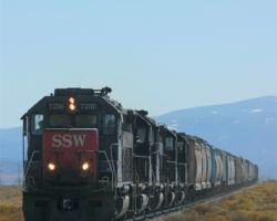From just west of Blanca to east of Alamosa (El Rancho Lane), the tracks are easily followed by a closely-paralleling dirt road called 124. The line is easily followed and shot from this road, even if the sun is in entirely the wrong place for morning photography.