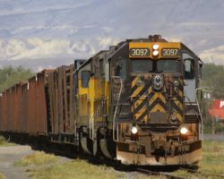 Leaving Delta with 11 woodchip cars, 2 log cars, and UP 2172 in tow.