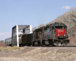 One of only a handful of these classic Rio Grande-style through-truss bridges left, this one is still in service just north of Antonito near milepost 279.