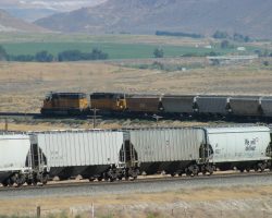 Manned helpers! A helper crew with UP 3101 and 3269 gives the train a shove up the hill, towards Mountain Home, ID.