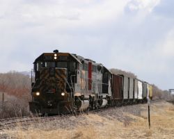 About an hour later, the crew hits the horns and once again we're off. DRGW 3128 is northbound for Antonito here at MP 278, just north of the famed bridge.
