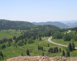 For those that haven't ever seen the view from up here, this is what it looks like when you look back south towards Chama. Note Hwy 17 and the grade crossing from Photo #11 below us.