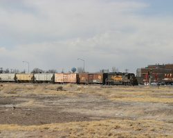The West Local (LDP51) waits on the west side of Alamosa for the South Local (LDP53) to enter and clear the yard.