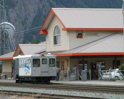 This is the new replacement for the Budds, TU-108, seen here loading up at Lillooet. Operated by BC Rail in conjunction with the local Seton Lake Band, it provides service between Lillooet and D'Arcy.