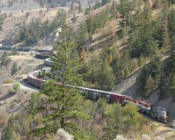 The shortest distance between any two points in the Fraser Canyon is definitely not BC Rail, as demonstrated here near Fountain