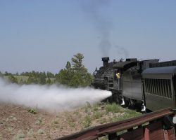 As the train rounds the curve into Big Horn, the crew decides it's time for a little blowdown.