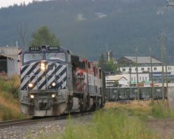 Winding its way along below Mackenzie Avenue in Williams Lake, the 4650 leads the northbound NVPG.