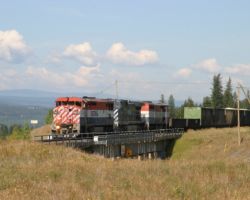 Crossing over BC Hwy 97, right before the track and highway separate.