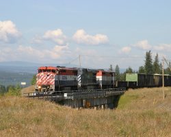 Crossing over BC Hwy 97, right before the track and highway separate.