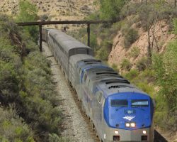 Amtrak #5 at Dotsero, preparing to head through the wye and meet #6.