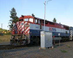 One of the crew gives a coworker a thumbs up from the front platform of 4613 at Exeter.
