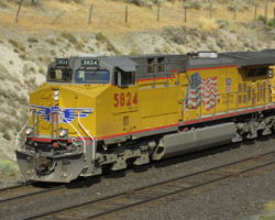 Here's a better look at UP 5824 near Detour - love that flag scheme!