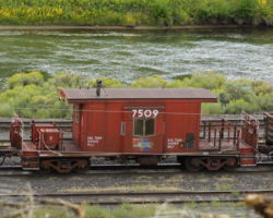 Who would imagine an MP caboose in service on the Moffat in 2002, seen here at Bond, CO.