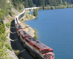 PGNV snakes along a lake just north of the Birken siding.