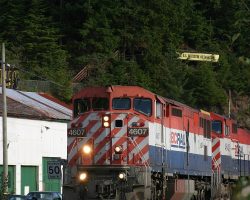 Having met the PGNV at Brunswick, its reciprical train, NVPG, approaches Britannia Beach