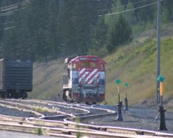 One of the few pieces of four-axle power on the NV-PG main trunk, this old Dash 7 - BCOL 3607 - sits at Exeter awaiting the next day's switching.